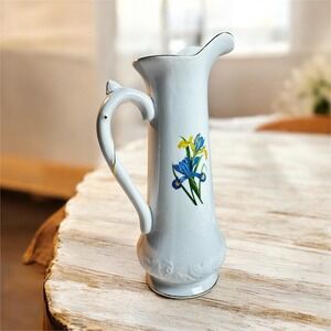 Formalities by Baum Bros Iris Collection Ceramic Pitcher Iris Floral White Blue